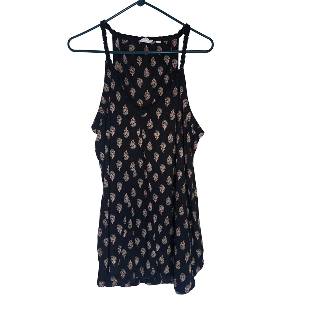 Fat Face Womens Black Paisley Leaf V-Neck Braided Strap Tank Top Size US 12